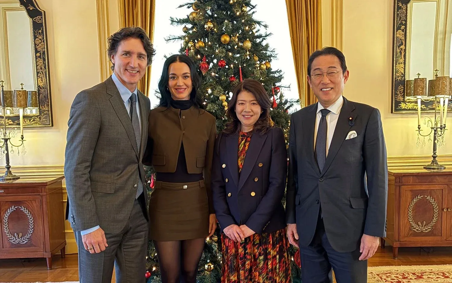 Katy Perry and Justin Trudeau meet ex-Japanese prime minister