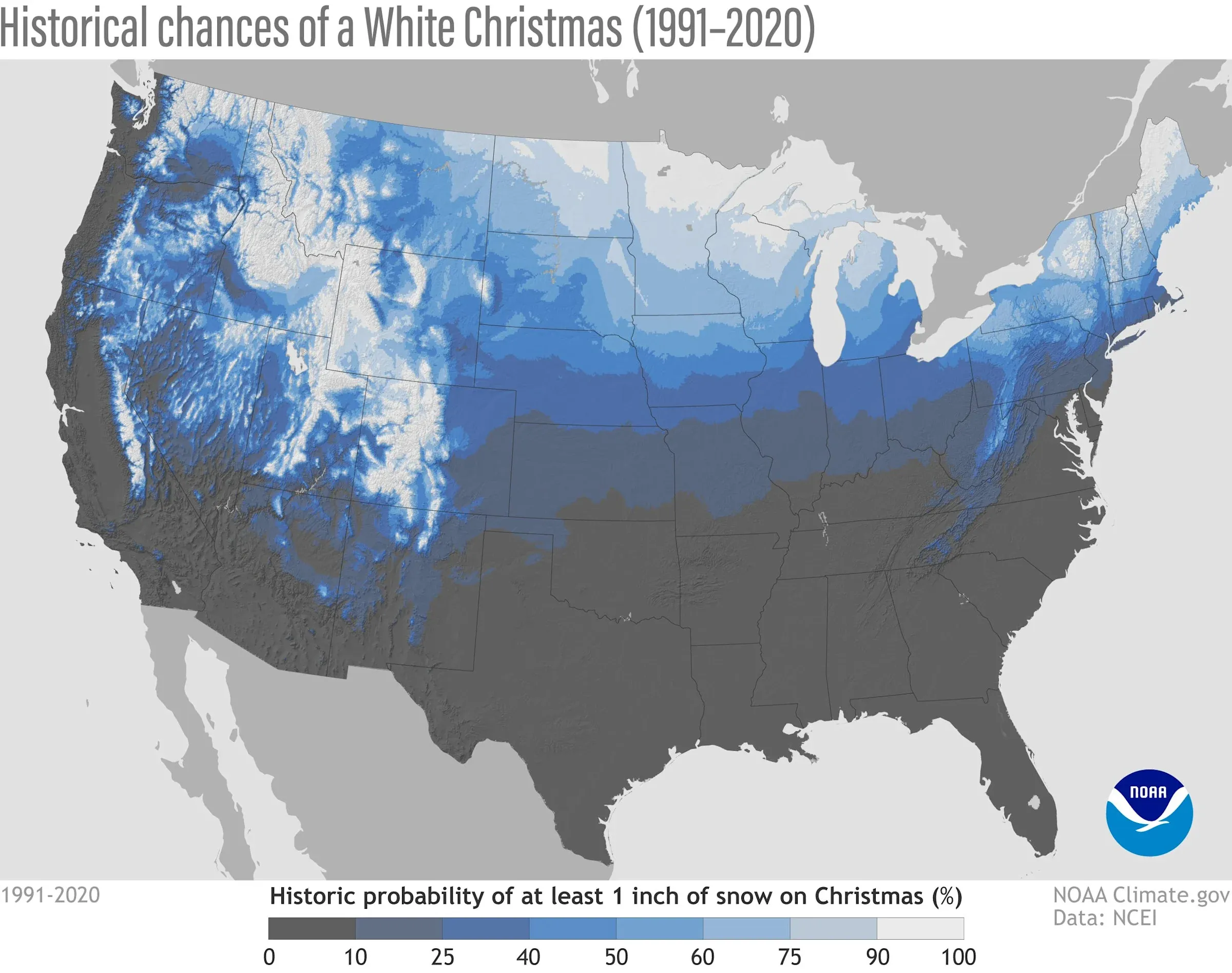 Is a white Christmas in the cards? Manage your expectations.