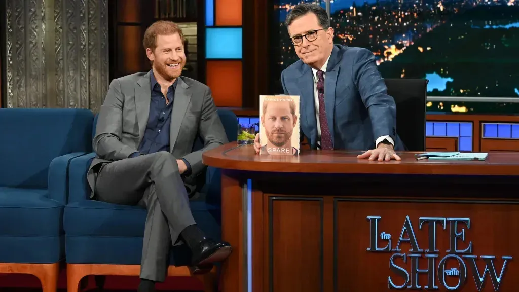 Prince Harry and Stephen Colbert Share Almost Kiss on the Late Show