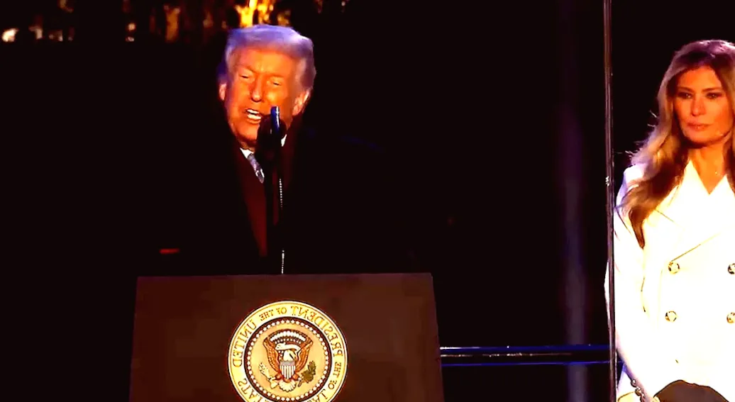 Trump Inserts Bizarre Election Falsehood into Christmas Tree Celebration
