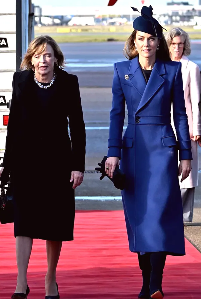 Kate Middleton opts for a Blue McQueen Coat and Sentimental Jewelry for the German State Visit to the United Kingdom