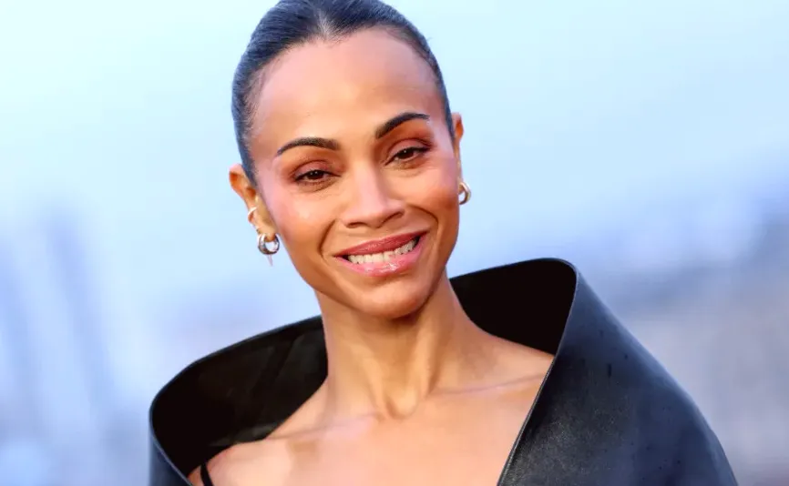 Zoe Saldana's Unique and Stylish Funnel Neck Jacket Outfit