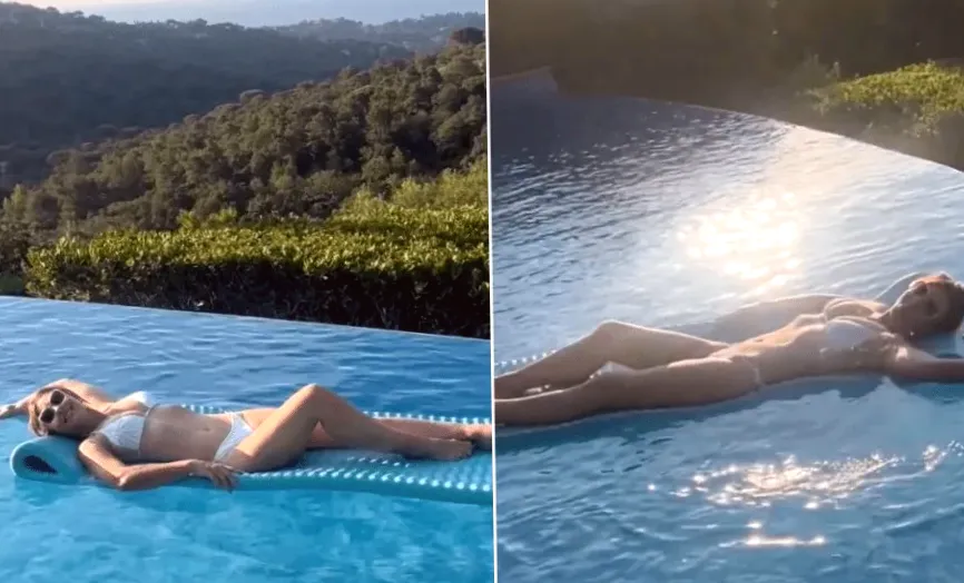 Elizabeth Hurley is enjoying paradise in a white bikini.